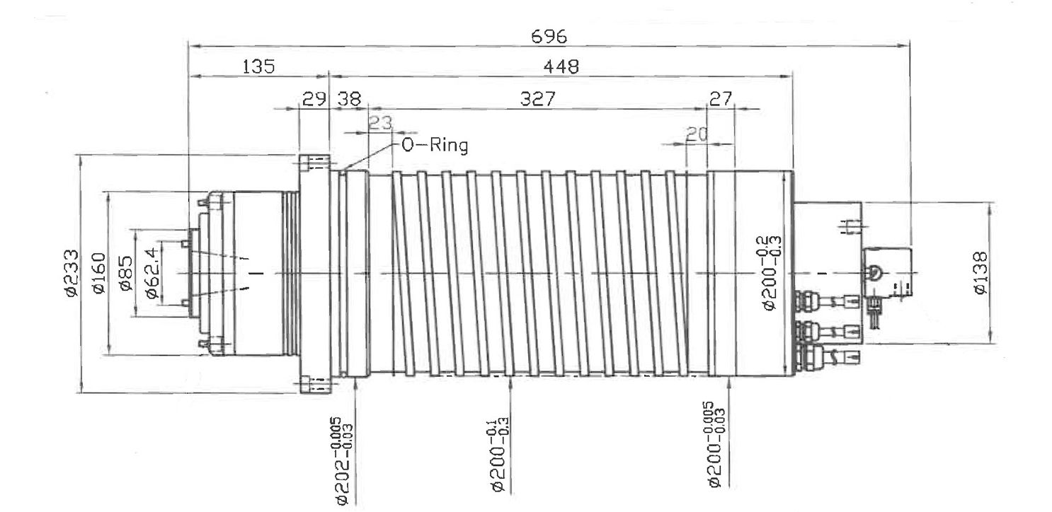 /built-in motor spindle 202 outer dimensions
